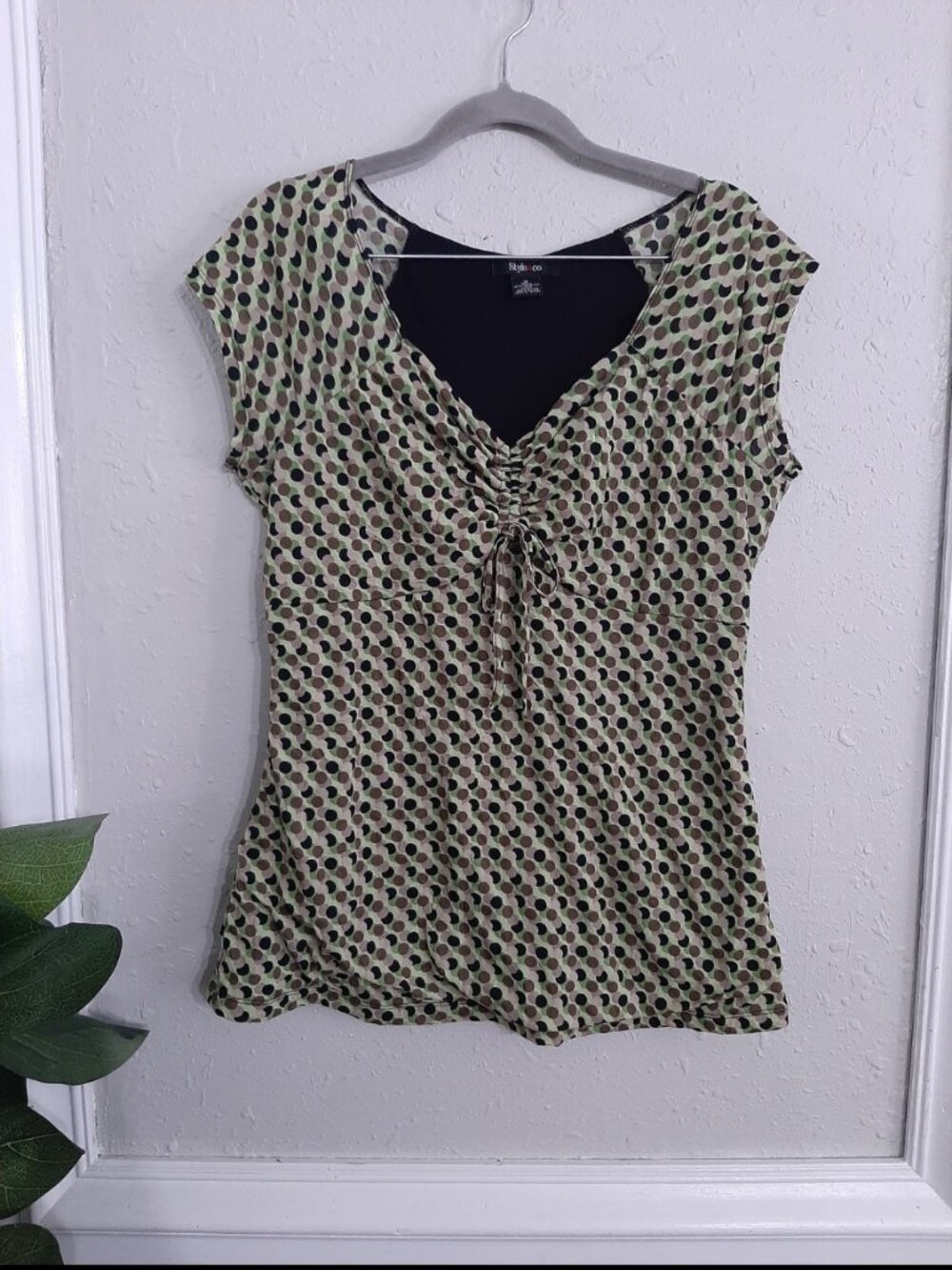 Vintage y2k babydoll polka dot green blouse shirt med